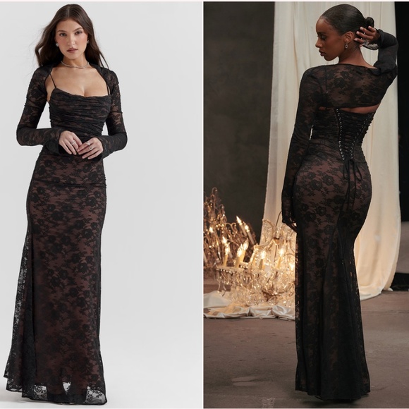 HOUSE OF CB ARTEMIS BLACK LACE CORSET LACE UP MAXI DRESS SMALL AND XS AVAILIBLE - Picture 3 of 3